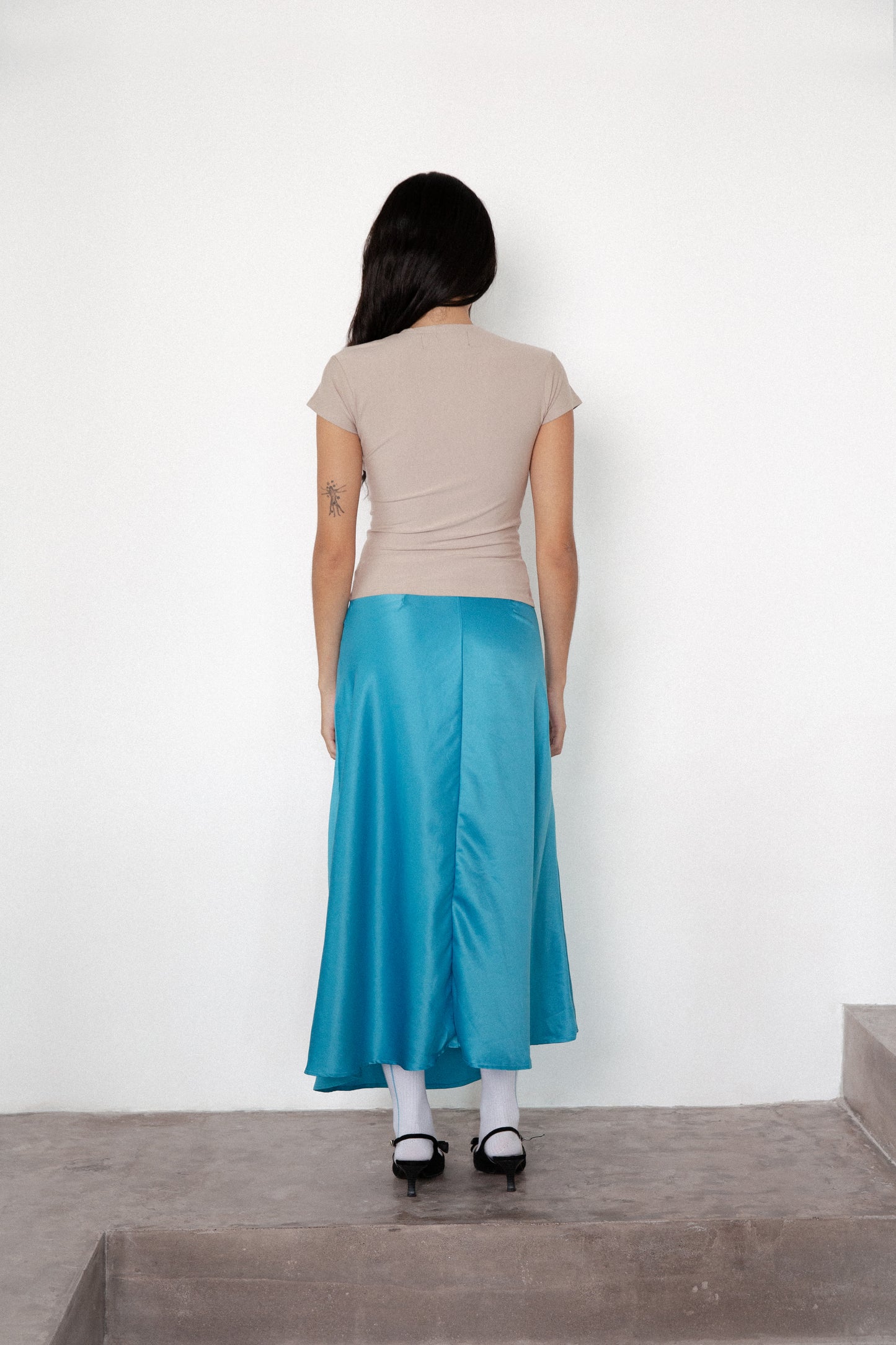 Waterfall Satin Skirt - Turquoise
