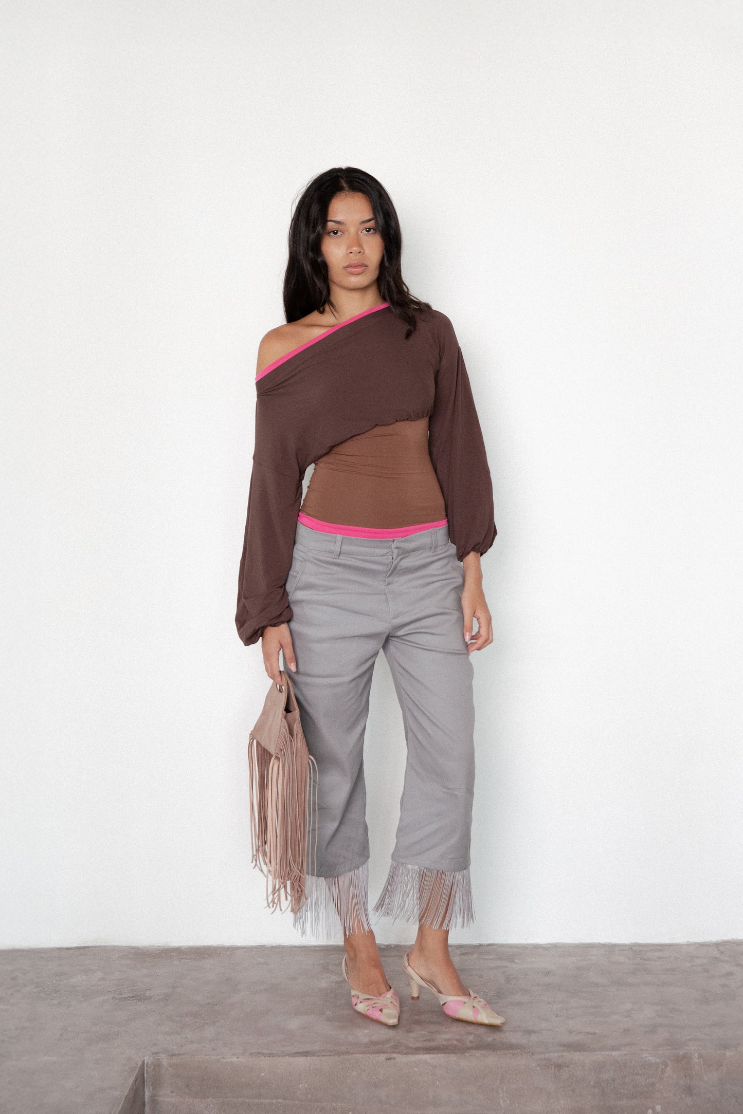 Crescent Fringe Bag - Chocolate