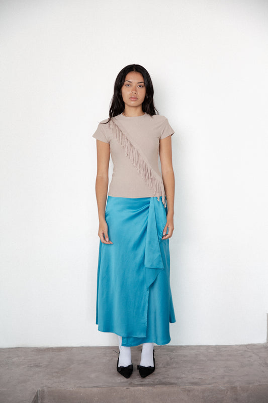 Waterfall Satin Skirt - Turquoise