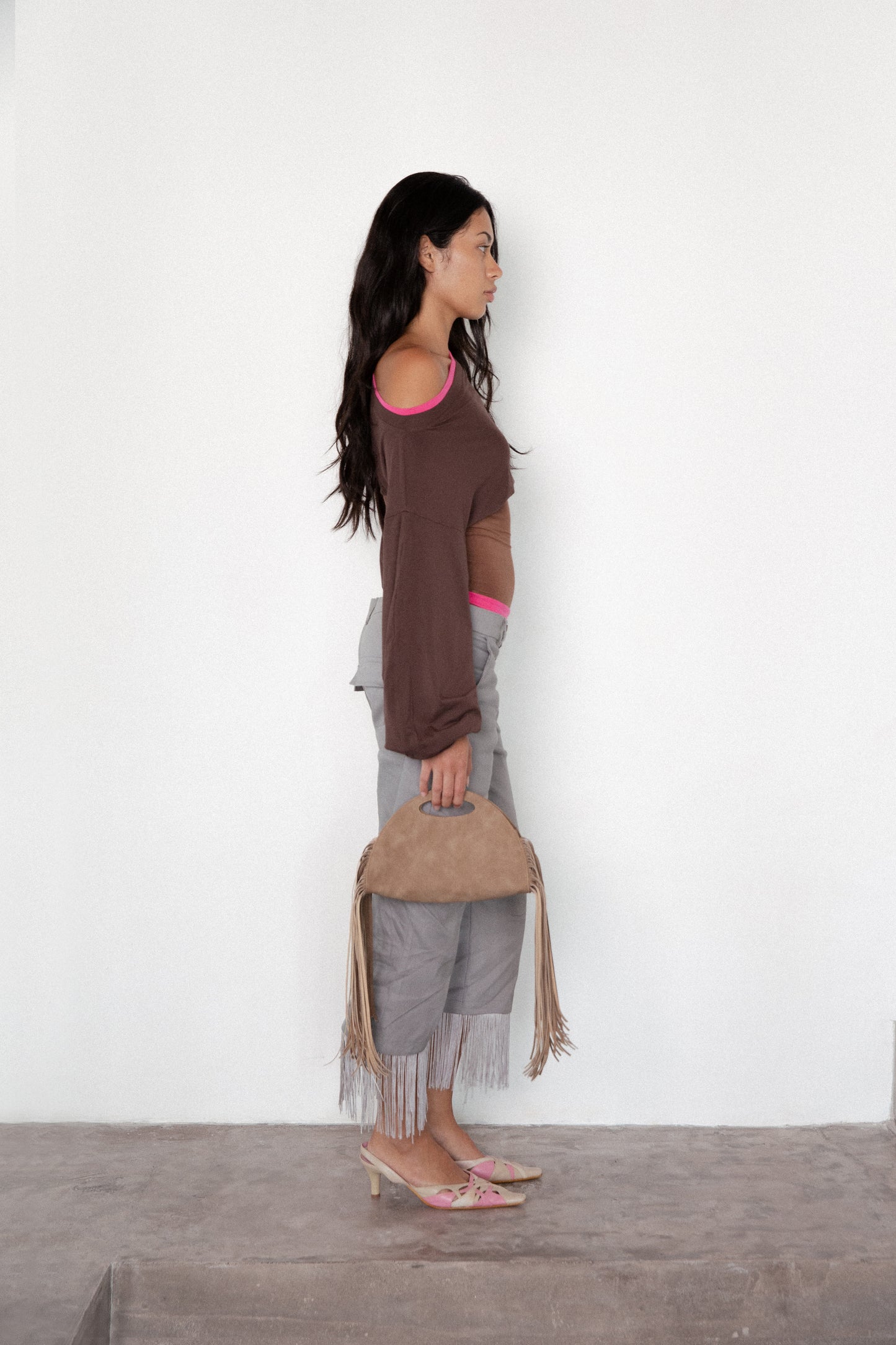 Crescent Fringe Bag - Chocolate
